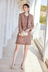 Pink Two Piece Tweed Dress with Jacket - FashionByTeresa